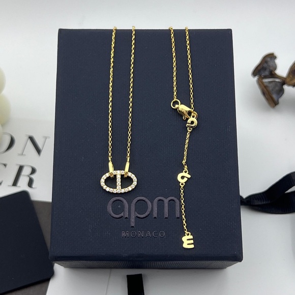 APM Monaco Diamond Pig Nose Necklace-Gold - Picture 1 of 10